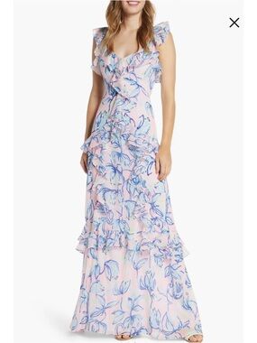 Lilly Pulitzer Pink and Blue Floral Maxi Dress